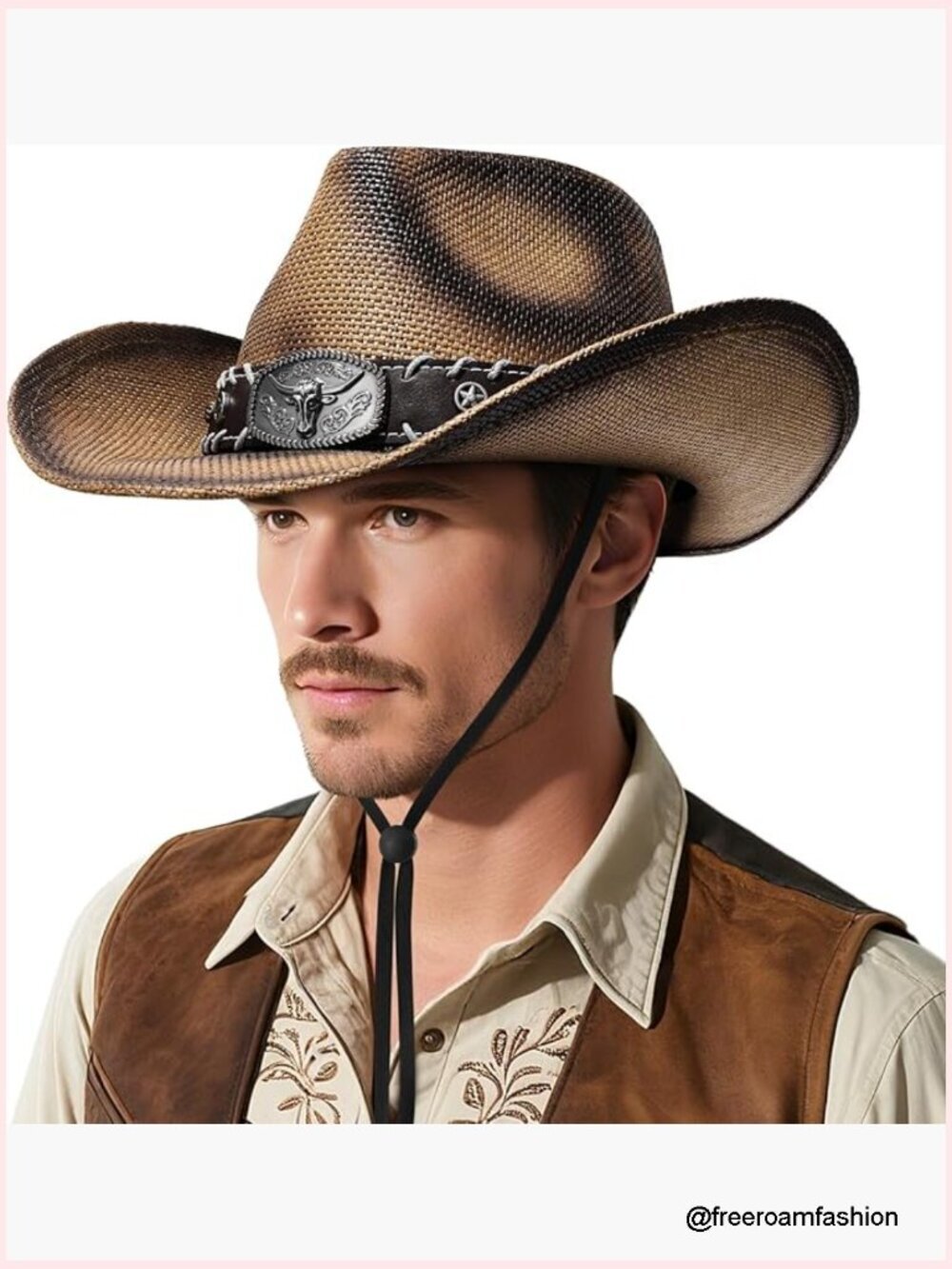 Straw Cowboy Hat Wide Brim Classic Western Sun Hat for Men Women Outdoor